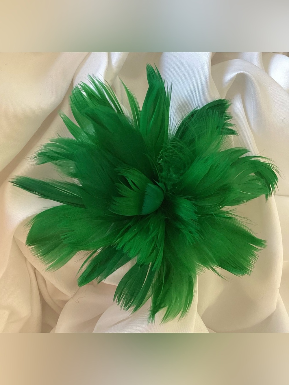 Green Feather Fascinator Hair Clip. Handmade in the USA. - Picture 3 of 6
